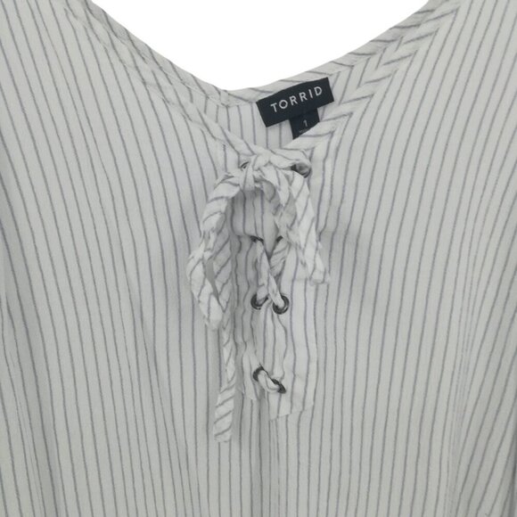 Torrid Striped Faux Lace Up Front Tank Top Size 1X Plus White Blue Spaghetti - Picture 6 of 10